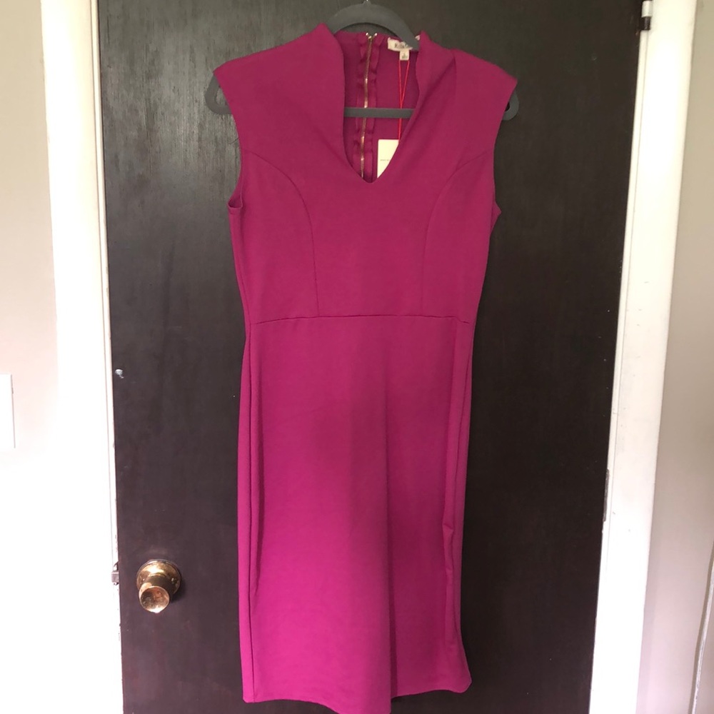 Pink form fitting dress.